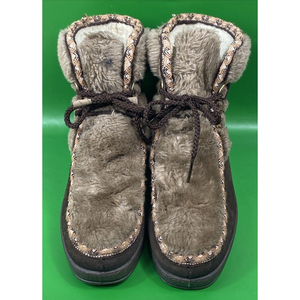 Vintage Yodelers Brown Suede & Faux Fur Boots Sz 8 Made in The USA